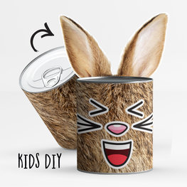 Snoepblik: Kids DIY, kleef zelf je blik - bruin konijn