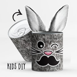 Snoepblik: Kids DIY, kleef zelf je blik - grijs konijn